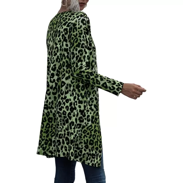 CHARTOU Women's Lightweight Button Down Leopard Print Draped Open Front Cardigan Duster