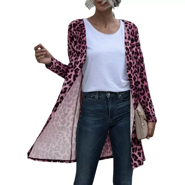 CHARTOU Women's Lightweight Button Down Leopard Print Draped Open Front Cardigan Duster