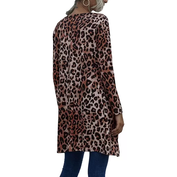 CHARTOU Women's Lightweight Button Down Leopard Print Draped Open Front Cardigan Duster