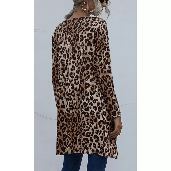 CHARTOU Women's Lightweight Button Down Leopard Print Draped Open Front Cardigan Duster