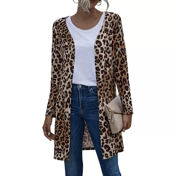 CHARTOU Women's Lightweight Button Down Leopard Print Draped Open Front Cardigan Duster