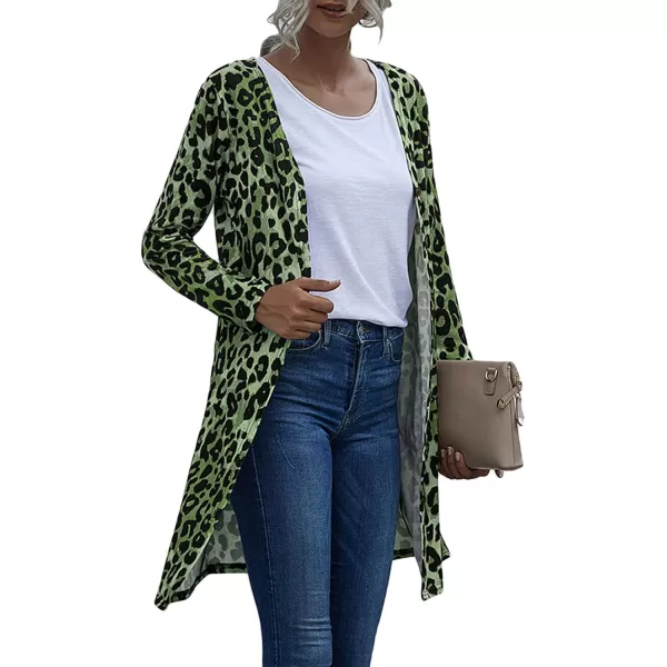 CHARTOU Women's Lightweight Button Down Leopard Print Draped Open Front Cardigan Duster