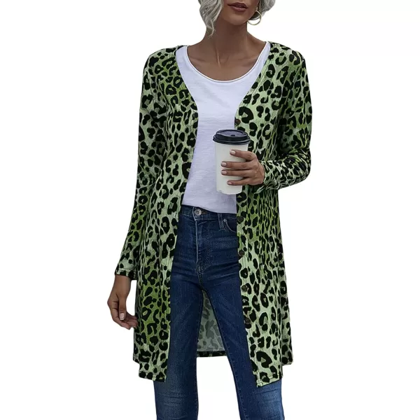 CHARTOU Women's Lightweight Button Down Leopard Print Draped Open Front Cardigan Duster