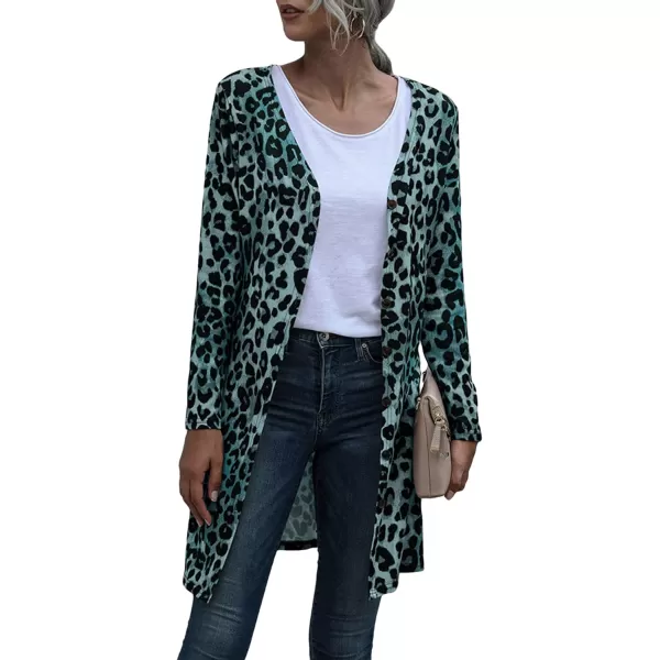 CHARTOU Women's Lightweight Button Down Leopard Print Draped Open Front Cardigan Duster