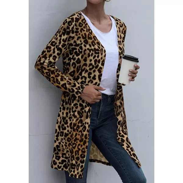 CHARTOU Women's Lightweight Button Down Leopard Print Draped Open Front Cardigan Duster