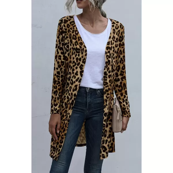 CHARTOU Women's Lightweight Button Down Leopard Print Draped Open Front Cardigan Duster