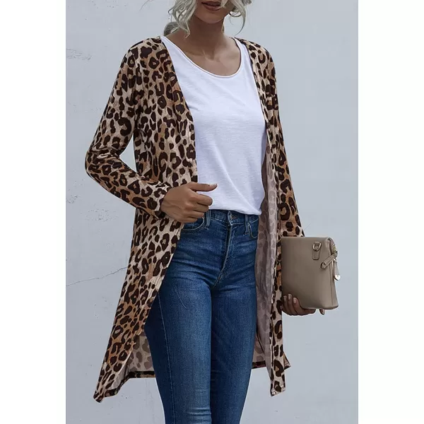 CHARTOU Women's Lightweight Button Down Leopard Print Draped Open Front Cardigan Duster