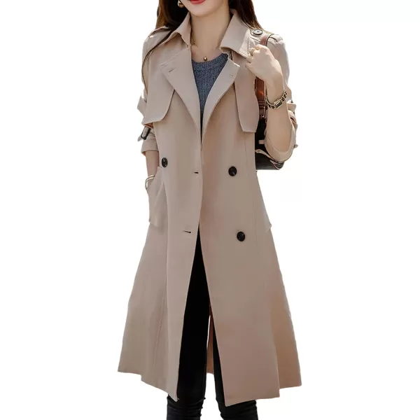 CHARTOU Women's Slim Notched Collar Double Breasted Trench Coat Windbreaker with Belt