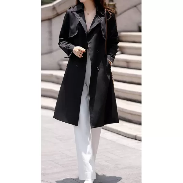 CHARTOU Women's Slim Notched Collar Double Breasted Trench Coat Windbreaker with Belt