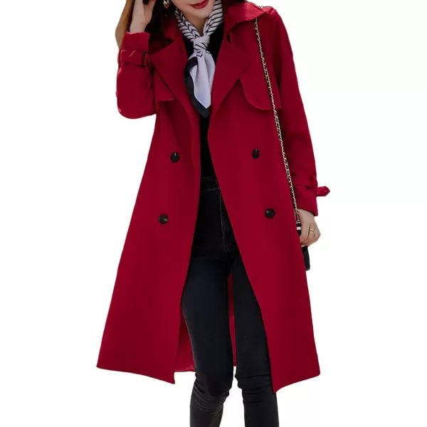 CHARTOU Women's Slim Notched Collar Double Breasted Trench Coat Windbreaker with Belt