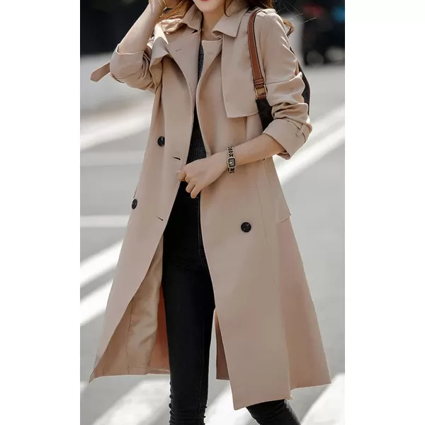 CHARTOU Women's Slim Notched Collar Double Breasted Trench Coat Windbreaker with Belt