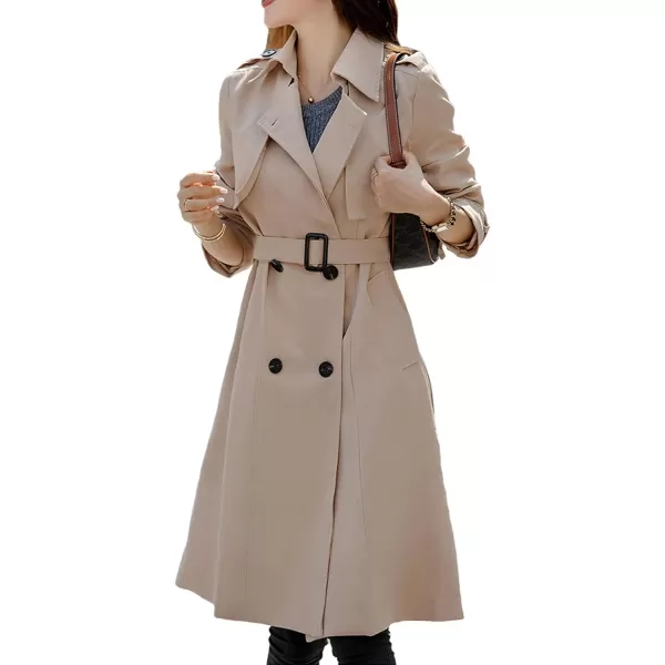 CHARTOU Women's Slim Notched Collar Double Breasted Trench Coat Windbreaker with Belt