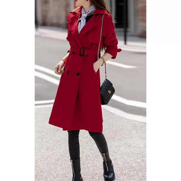 CHARTOU Women's Slim Notched Collar Double Breasted Trench Coat Windbreaker with Belt