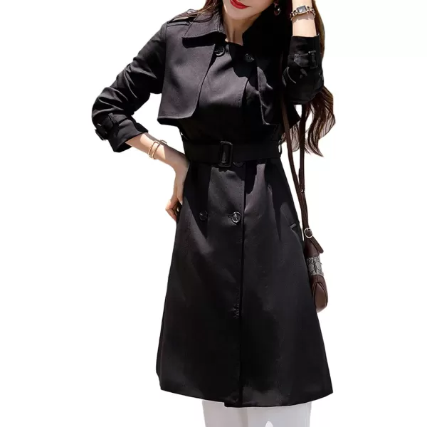 CHARTOU Women's Slim Notched Collar Double Breasted Trench Coat Windbreaker with Belt