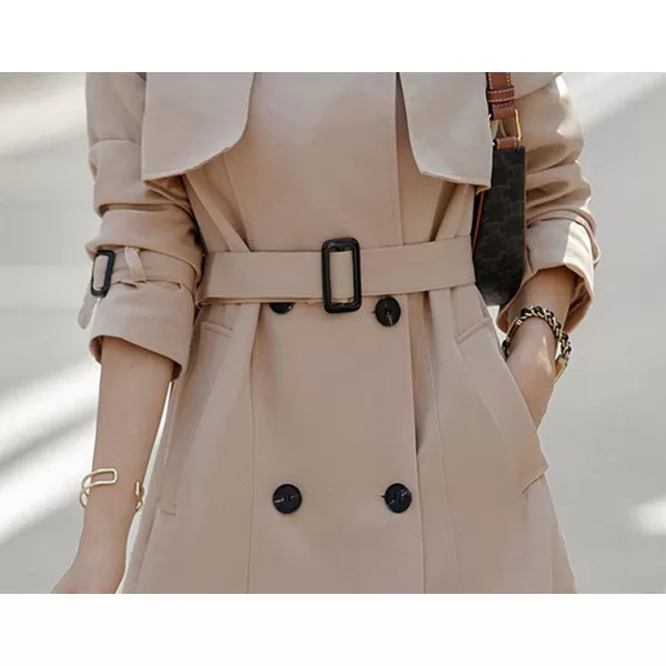 CHARTOU Women's Slim Notched Collar Double Breasted Trench Coat Windbreaker with Belt