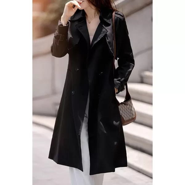 CHARTOU Women's Slim Notched Collar Double Breasted Trench Coat Windbreaker with Belt