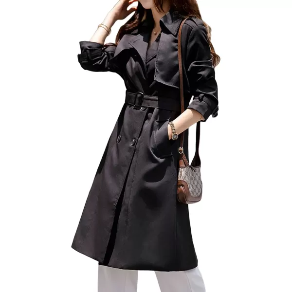 CHARTOU Women's Slim Notched Collar Double Breasted Trench Coat Windbreaker with Belt
