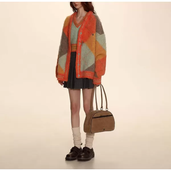 CHARTOU Women's Sweater Vest Sets 2 Piece Outfits Color Block Plaid Cardigan Sweater Striped Embroidered Knit V Neck Vest Set