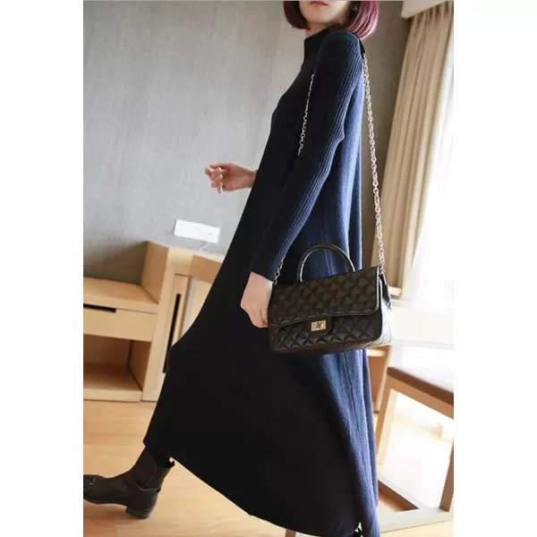 CHARTOU Women's Turtleneck Long Sleeve Knitted Sweater Maxi Swing Dress