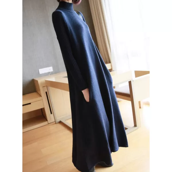 CHARTOU Women's Turtleneck Long Sleeve Knitted Sweater Maxi Swing Dress