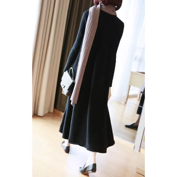CHARTOU Women's Turtleneck Long Sleeve Knitted Sweater Maxi Swing Dress