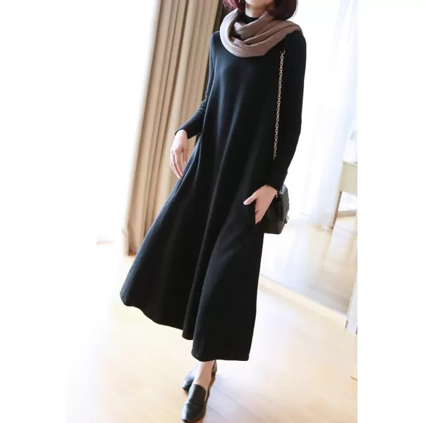 CHARTOU Women's Turtleneck Long Sleeve Knitted Sweater Maxi Swing Dress