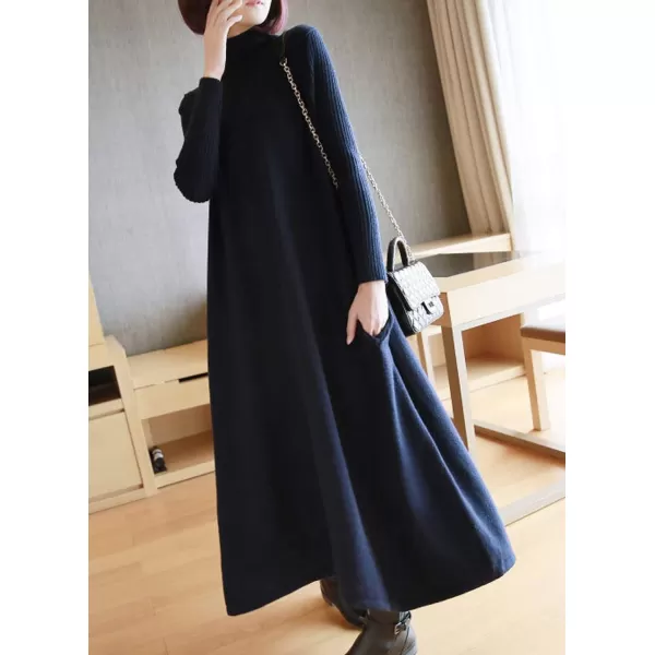 CHARTOU Women's Turtleneck Long Sleeve Knitted Sweater Maxi Swing Dress