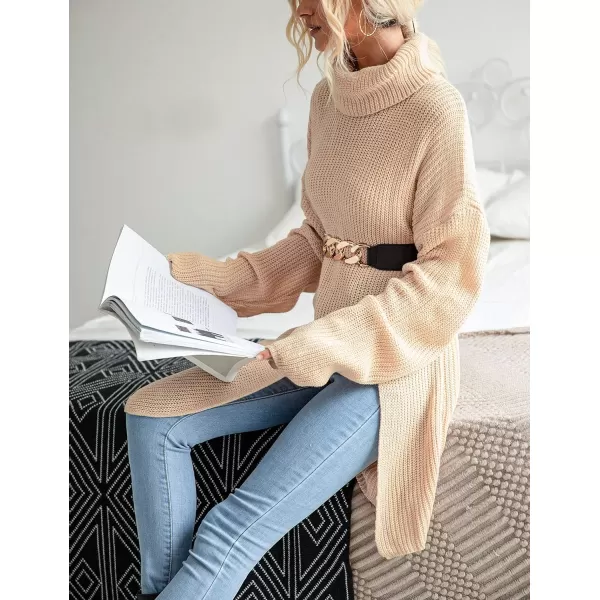 CHARTOU Women's Turtleneck Sweater Dress Knitted Long Sleeve Side Split Slouchy Pullover Jumper