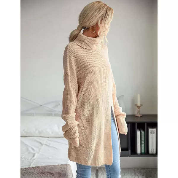 CHARTOU Women's Turtleneck Sweater Dress Knitted Long Sleeve Side Split Slouchy Pullover Jumper