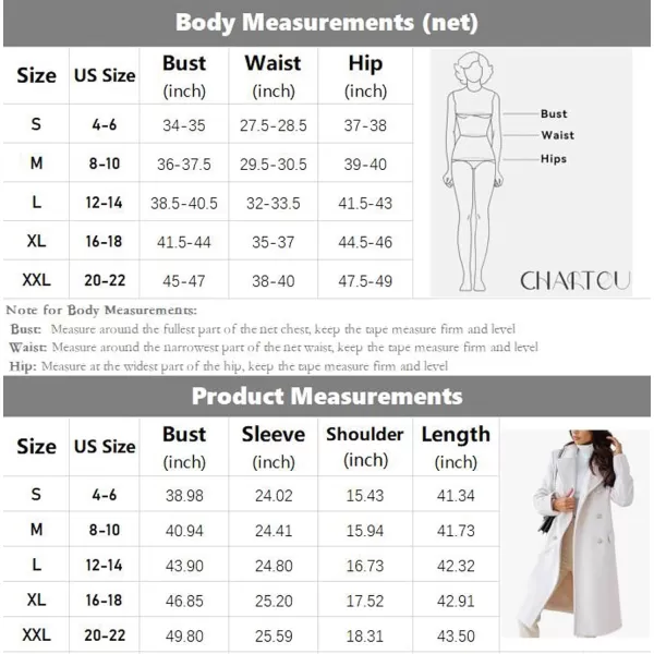 CHARTOU Women's Winter Jacket Double-Breasted Wool Blend Warm Long Trench Coat