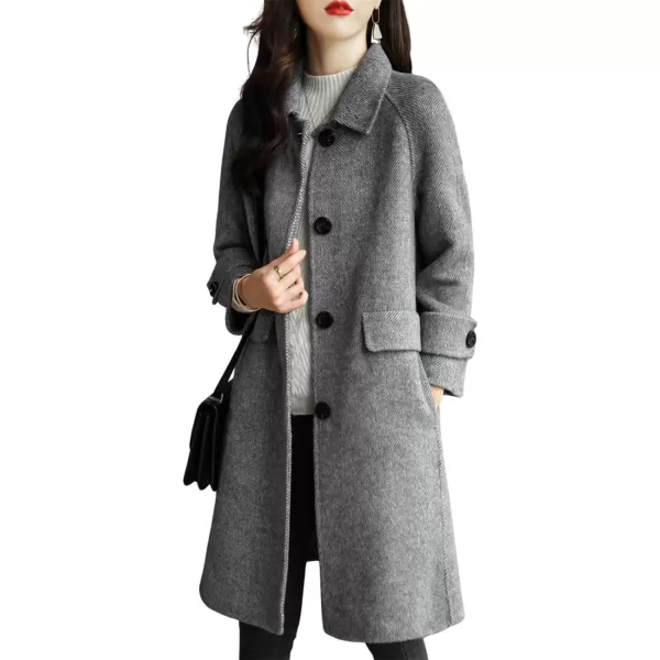 CHARTOU Women's Wool Blend Coat Herringbone Tweed Single Breasted Pea Coat Overcoat