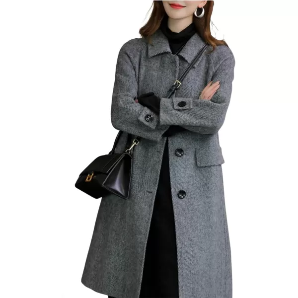 CHARTOU Women's Wool Blend Coat Herringbone Tweed Single Breasted Pea Coat Overcoat