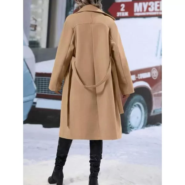 CHARTOU Women's Wool Blend Wrap Coat Notch Lapel Double Breasted Overcoat Pea Coat with Belt