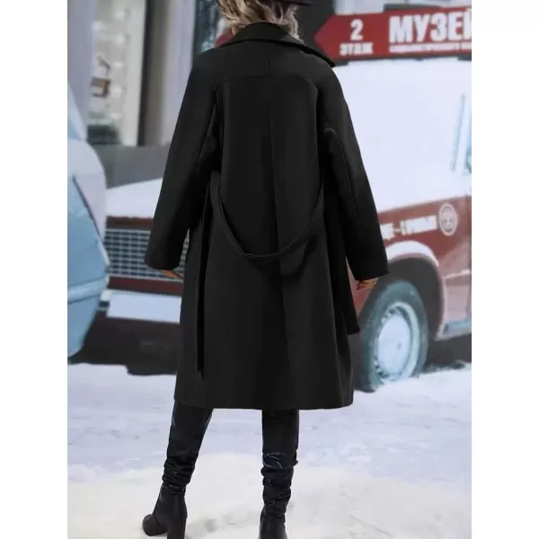 CHARTOU Women's Wool Blend Wrap Coat Notch Lapel Double Breasted Overcoat Pea Coat with Belt