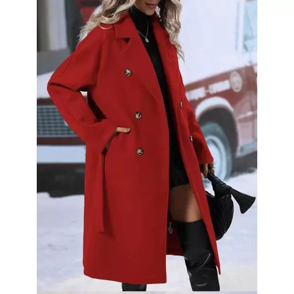 CHARTOU Women's Wool Blend Wrap Coat Notch Lapel Double Breasted Overcoat Pea Coat with Belt