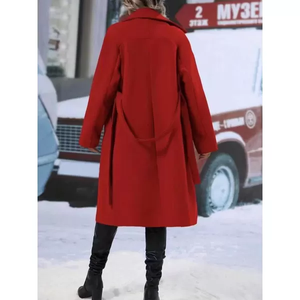 CHARTOU Women's Wool Blend Wrap Coat Notch Lapel Double Breasted Overcoat Pea Coat with Belt