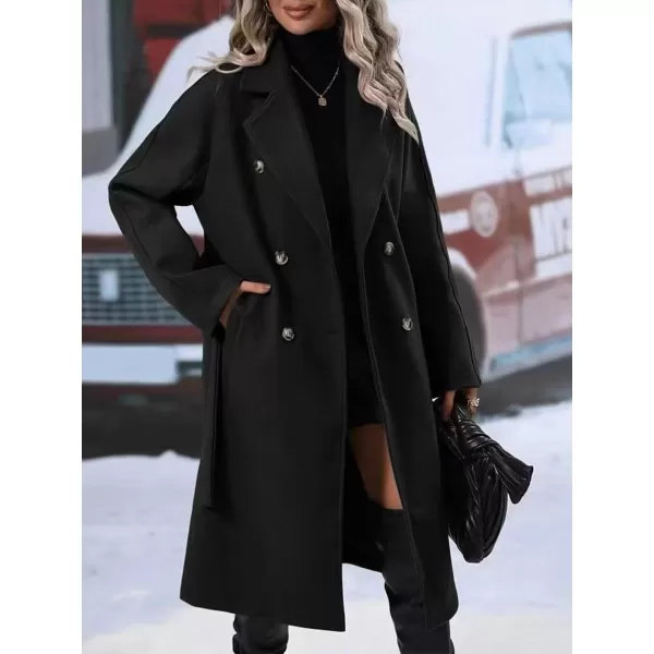 CHARTOU Women's Wool Blend Wrap Coat Notch Lapel Double Breasted Overcoat Pea Coat with Belt