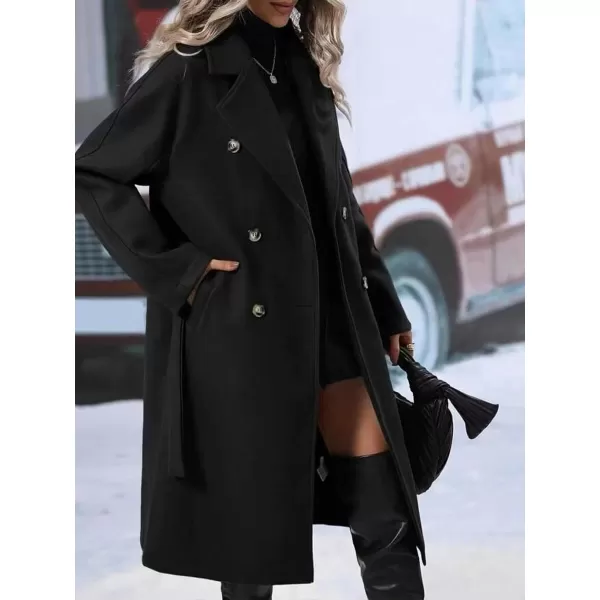 CHARTOU Women's Wool Blend Wrap Coat Notch Lapel Double Breasted Overcoat Pea Coat with Belt