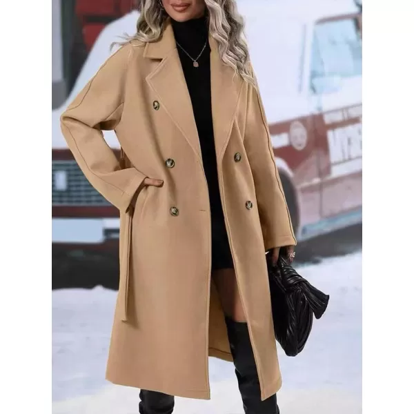 CHARTOU Women's Wool Blend Wrap Coat Notch Lapel Double Breasted Overcoat Pea Coat with Belt