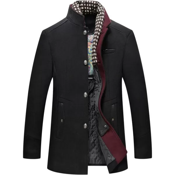 CHARTOU Men's Casual Single Breasted Quilted Wool Blend Pea Coat Overcoat with Detachable Scarf