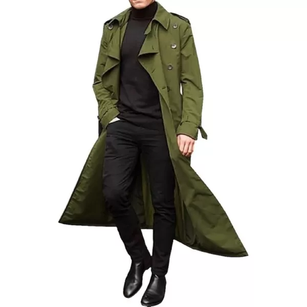 CHARTOU Men's Lightweight Notched Double Breast Belt Long Trench Pea Coat Overcoat
