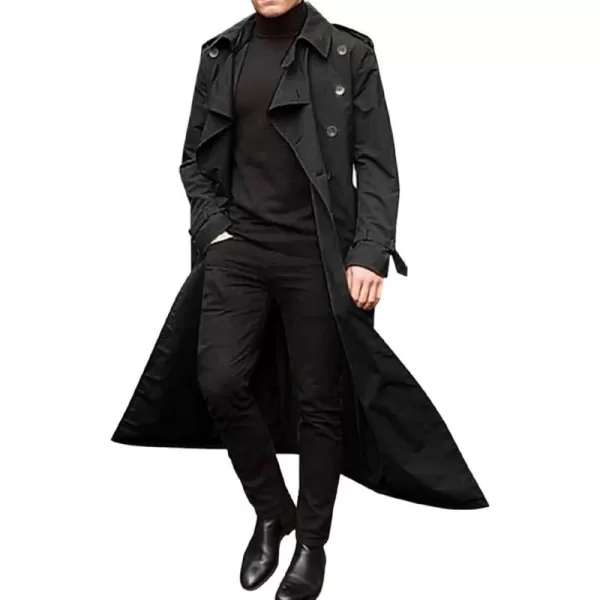 CHARTOU Men's Lightweight Notched Double Breast Belt Long Trench Pea Coat Overcoat