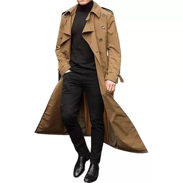 CHARTOU Men's Lightweight Notched Double Breast Belt Long Trench Pea Coat Overcoat