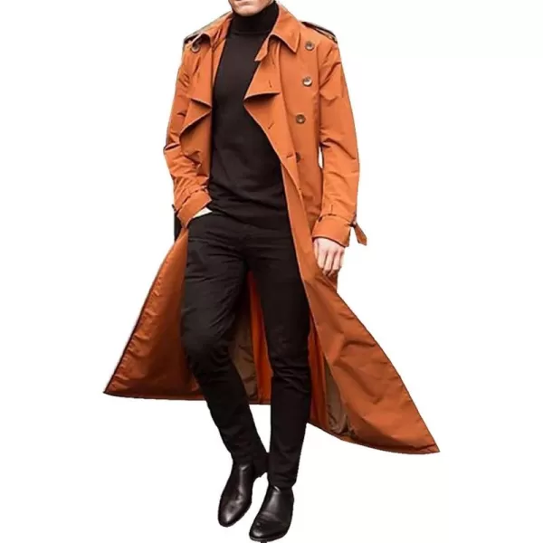 CHARTOU Men's Lightweight Notched Double Breast Belt Long Trench Pea Coat Overcoat