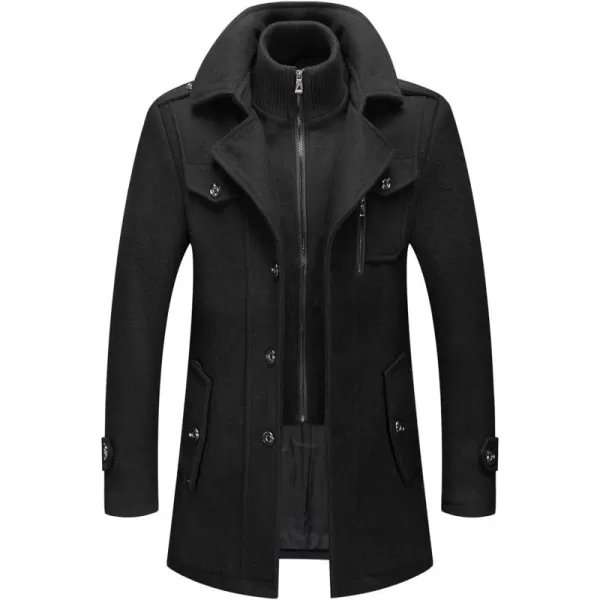 CHARTOU Men's Thermal Single Breasted Wool Blend Coat Business Peacoat with Detachable Zipper