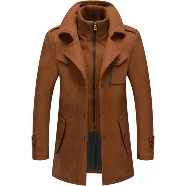 CHARTOU Men's Thermal Single Breasted Wool Blend Coat Business Peacoat with Detachable Zipper