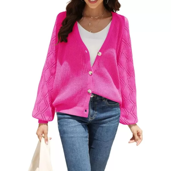 CHARTOU Women Button Down Lightweight Crochet Knit Cardigan Sweater Jacket Fall Long Sleeve