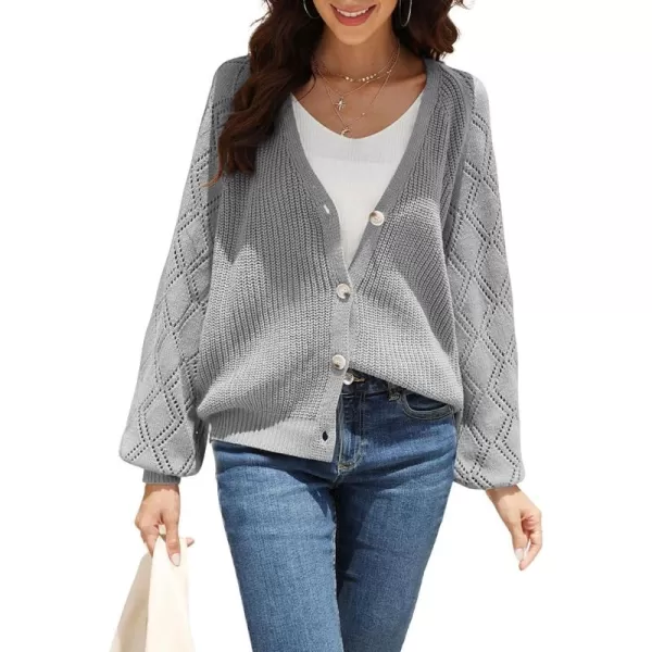 CHARTOU Women Button Down Lightweight Crochet Knit Cardigan Sweater Jacket Fall Long Sleeve