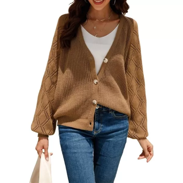 CHARTOU Women Button Down Lightweight Crochet Knit Cardigan Sweater Jacket Fall Long Sleeve
