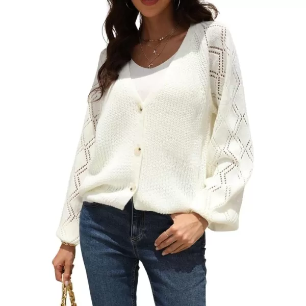 CHARTOU Women Button Down Lightweight Crochet Knit Cardigan Sweater Jacket Fall Long Sleeve